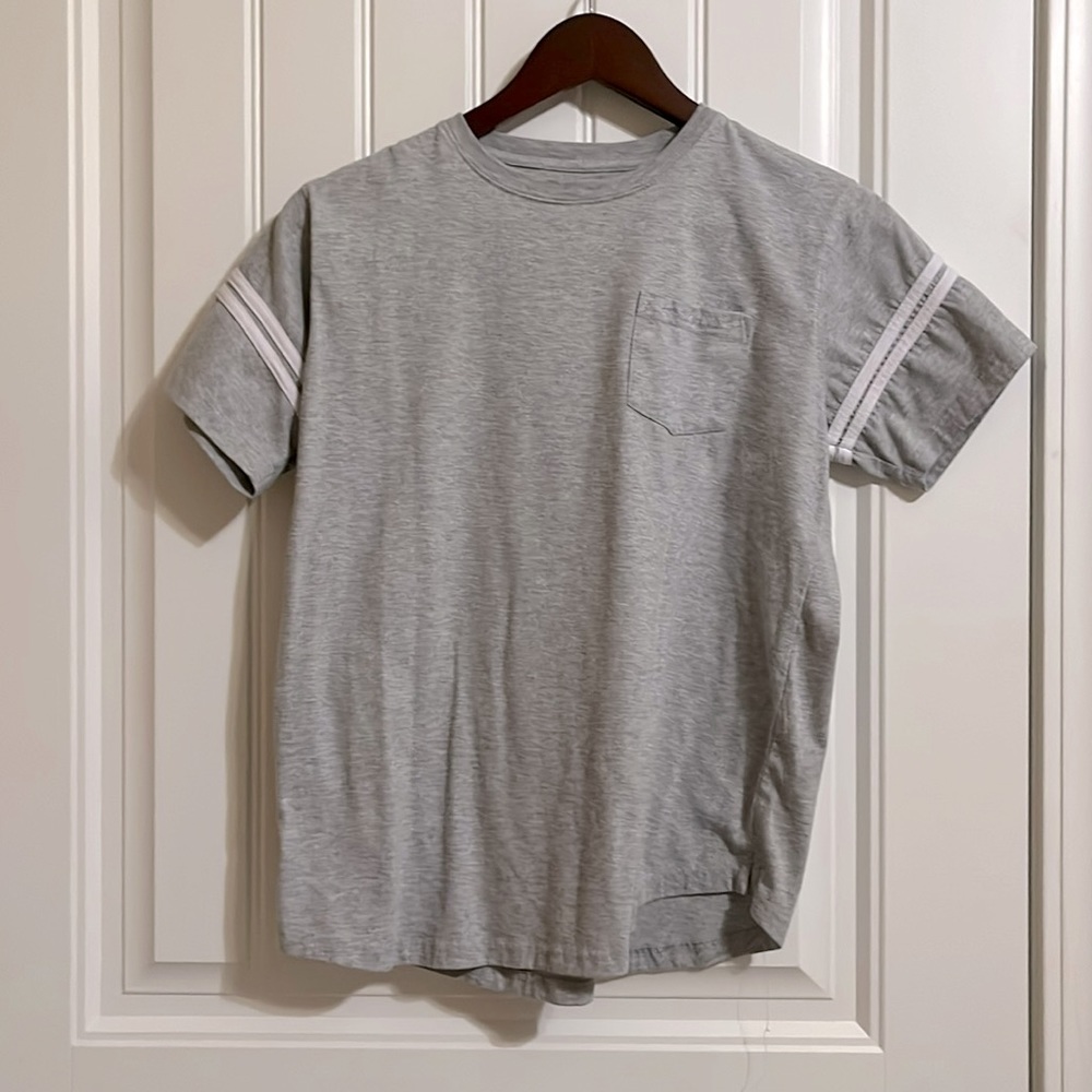 Girls Properly Tied Gray Stripe Sleeve Cotton Pocket Tee